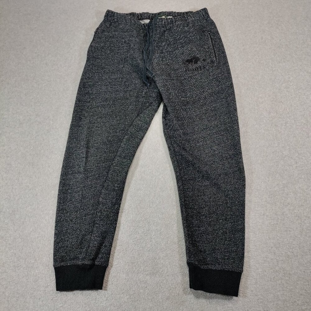 Roots Original Sweatpant Mens M Salt Pepper Black Joggers Zip Pocket Cooper Logo